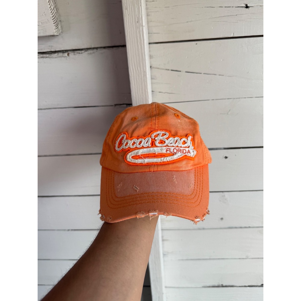 Cocoa Beach Florida Distressed Baseball Cap Orange 777 Lucky USA Adjustable Hat